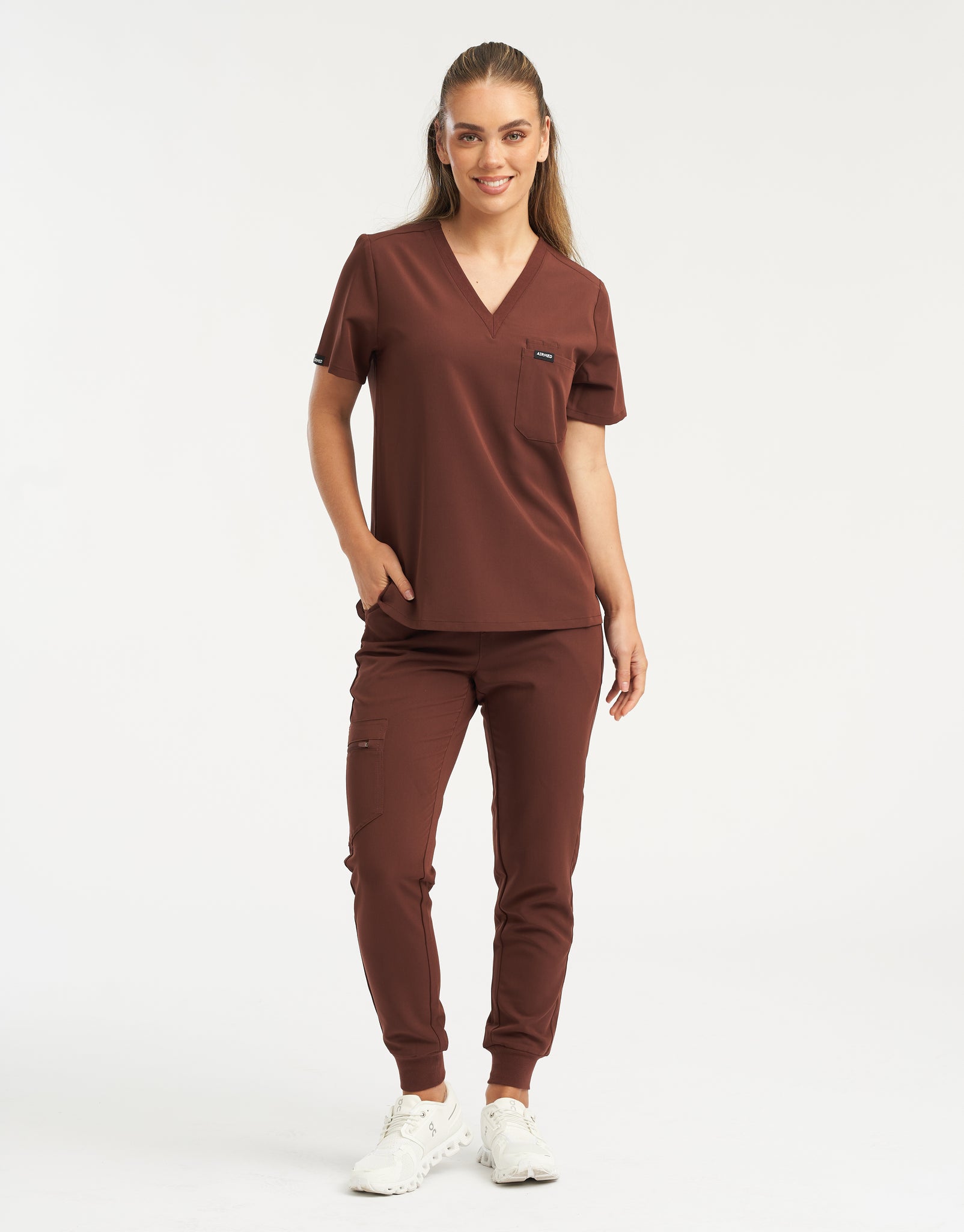 Essential One Pocket V Neck Scrub Top - Cocoa