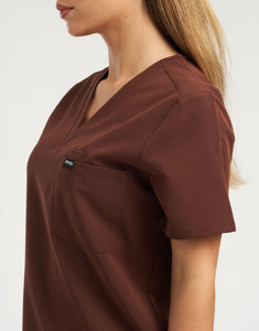 Essential One Pocket V Neck Scrub Top - Cocoa