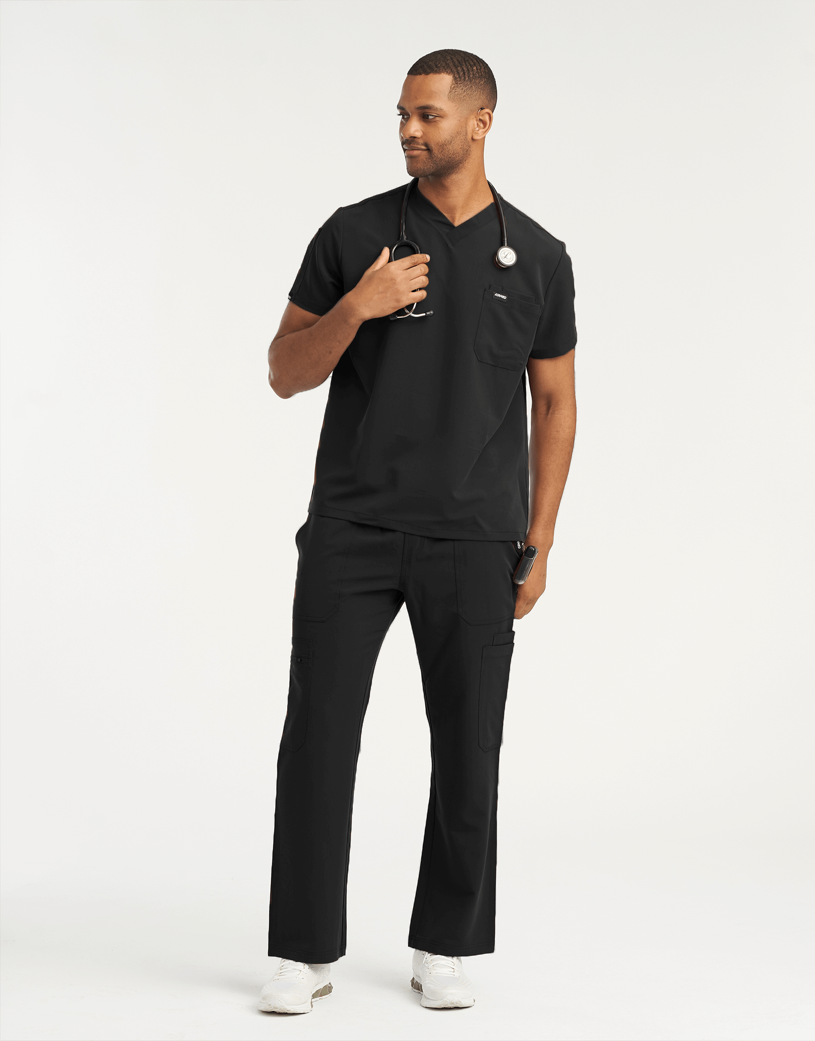 Essential V Neck Scrub Top - Black