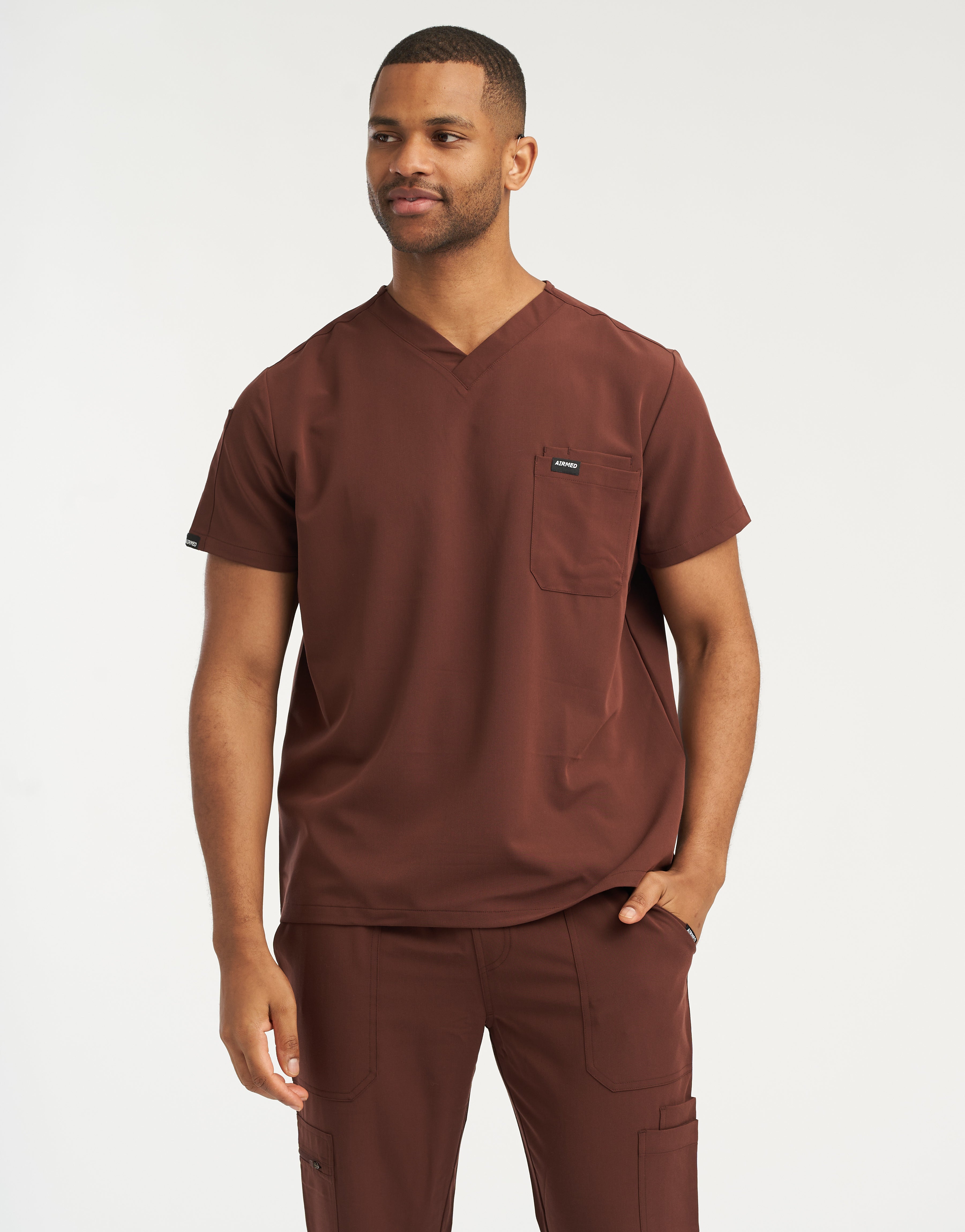 Essential V Neck Scrub Top - Cocoa