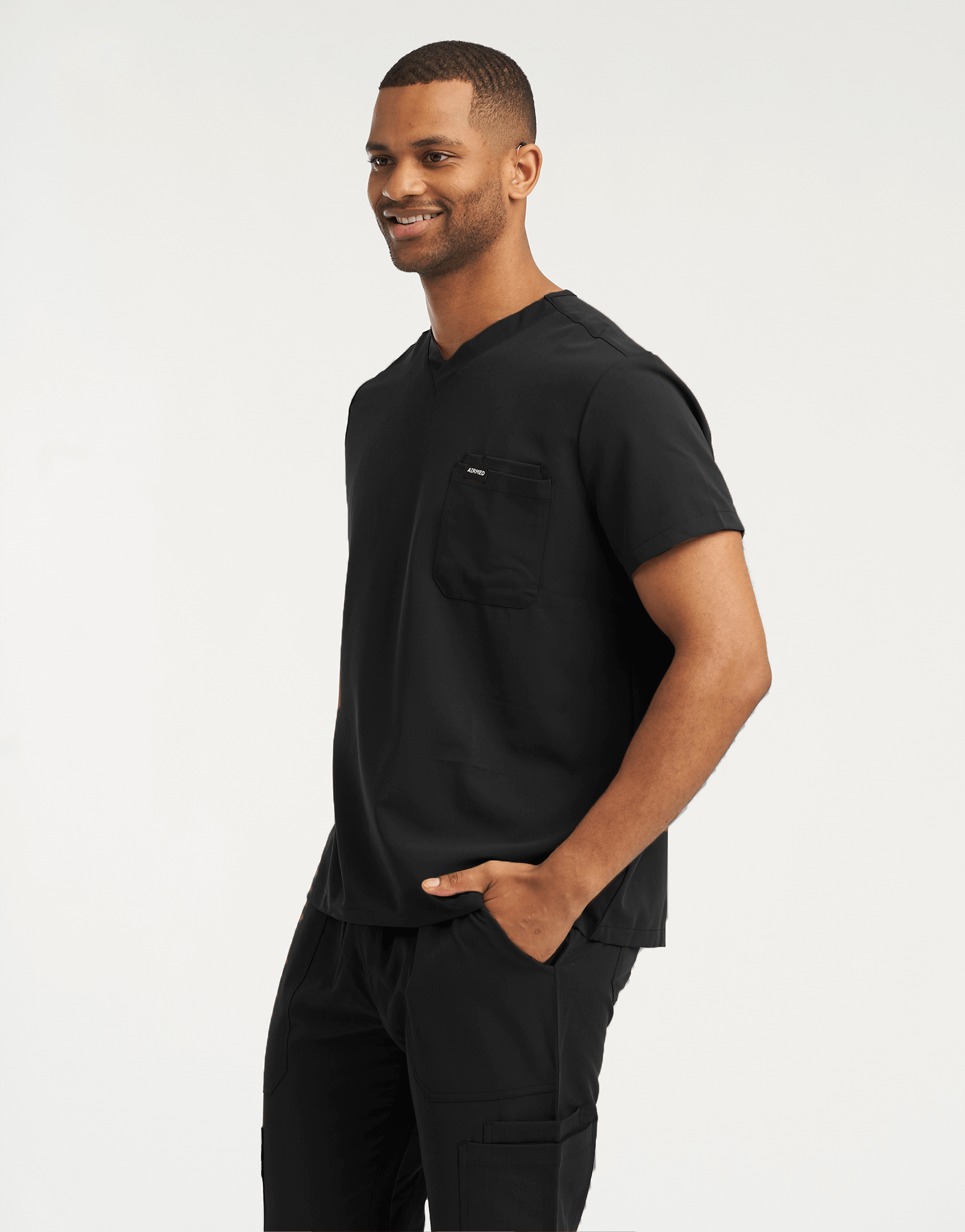 Essential V Neck Scrub Top - Black