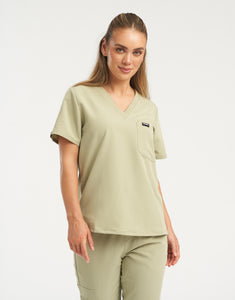 Essential One Pocket V Neck Scrub Top - Matcha