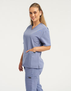 Essential V Neck Scrub Top - Nova Blue