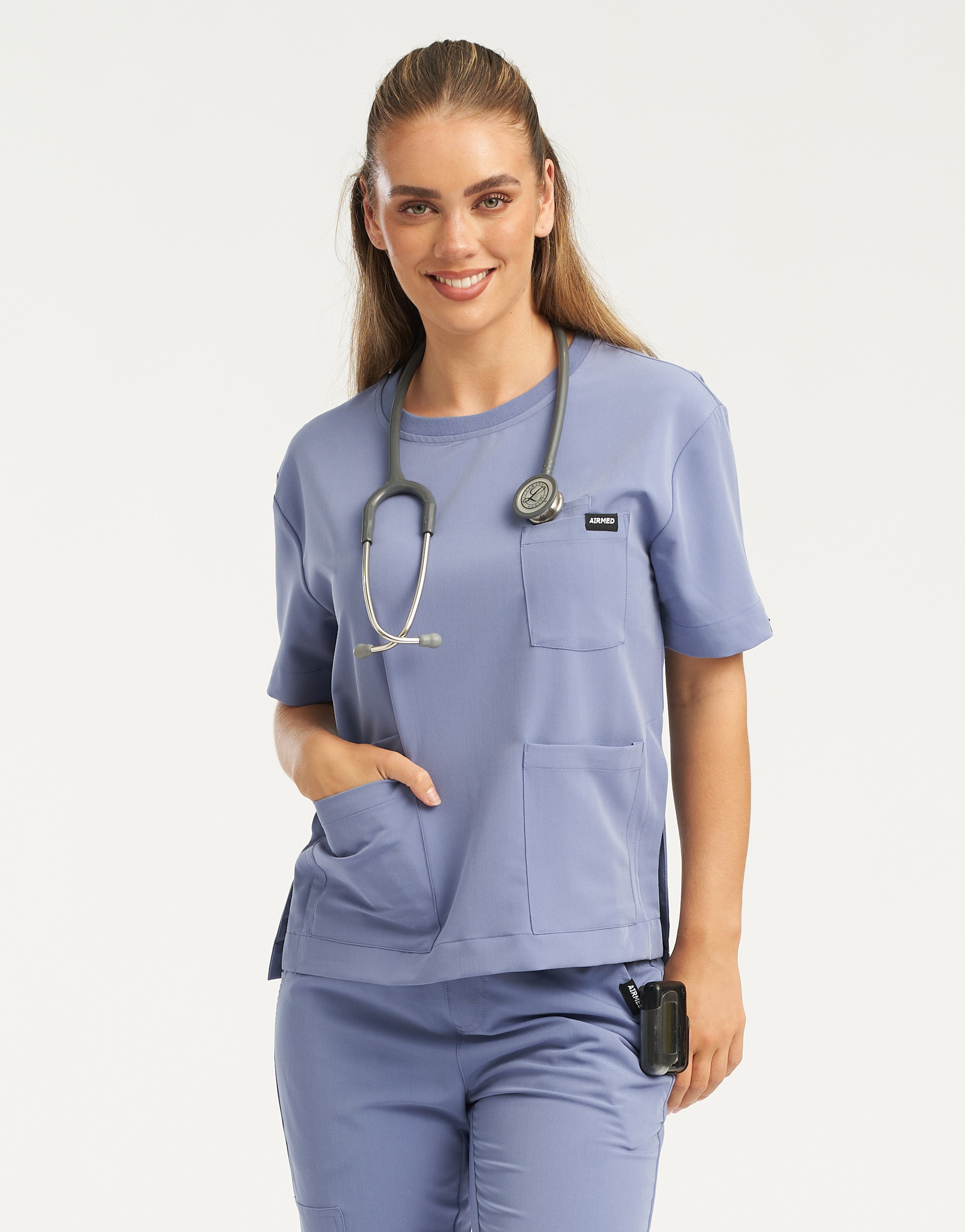 Essential Crewneck Scrub Top - Nova Blue