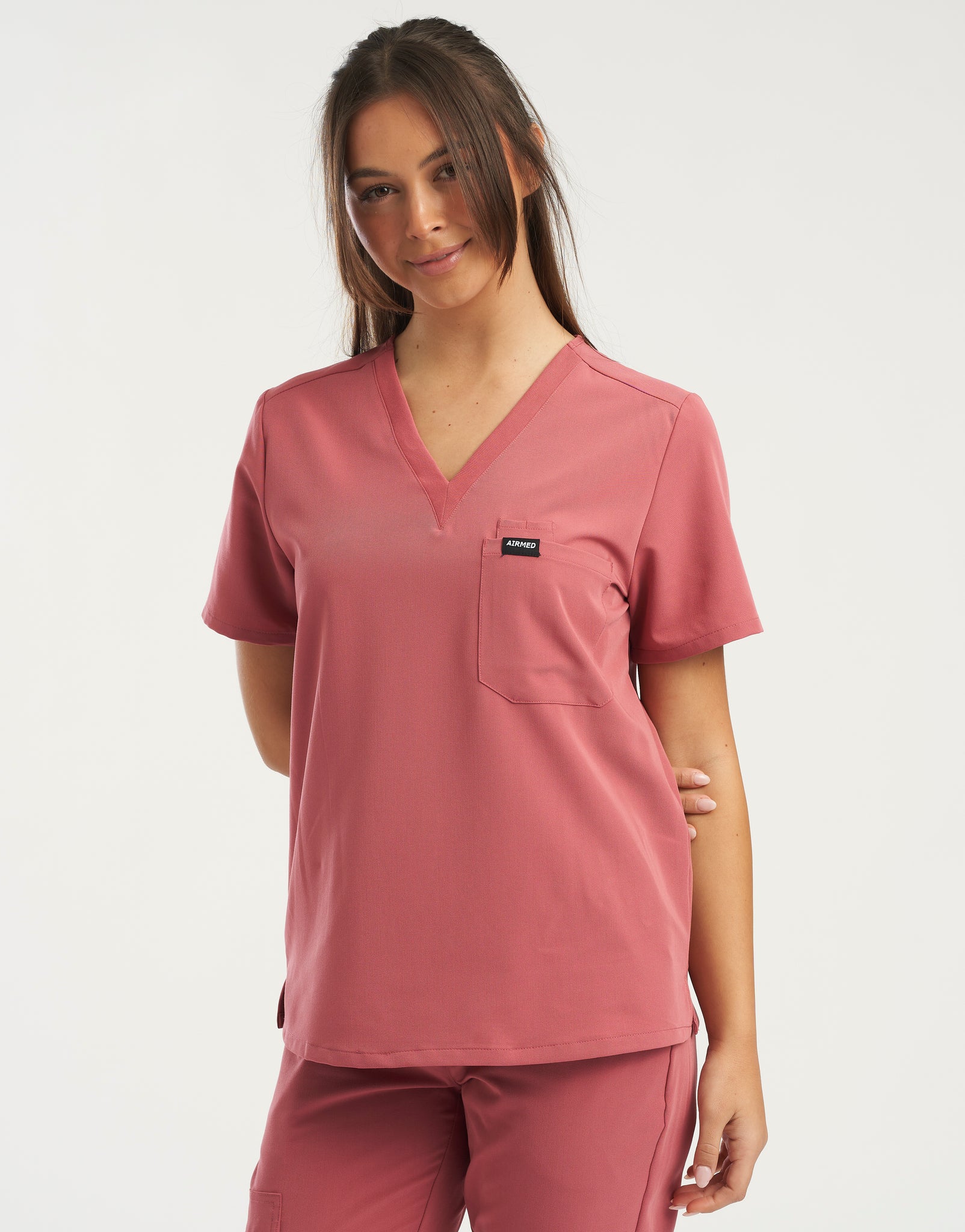 Essential One Pocket V Neck Scrub Top - Mauvewood