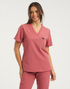 Essential One Pocket V Neck Scrub Top - Mauvewood