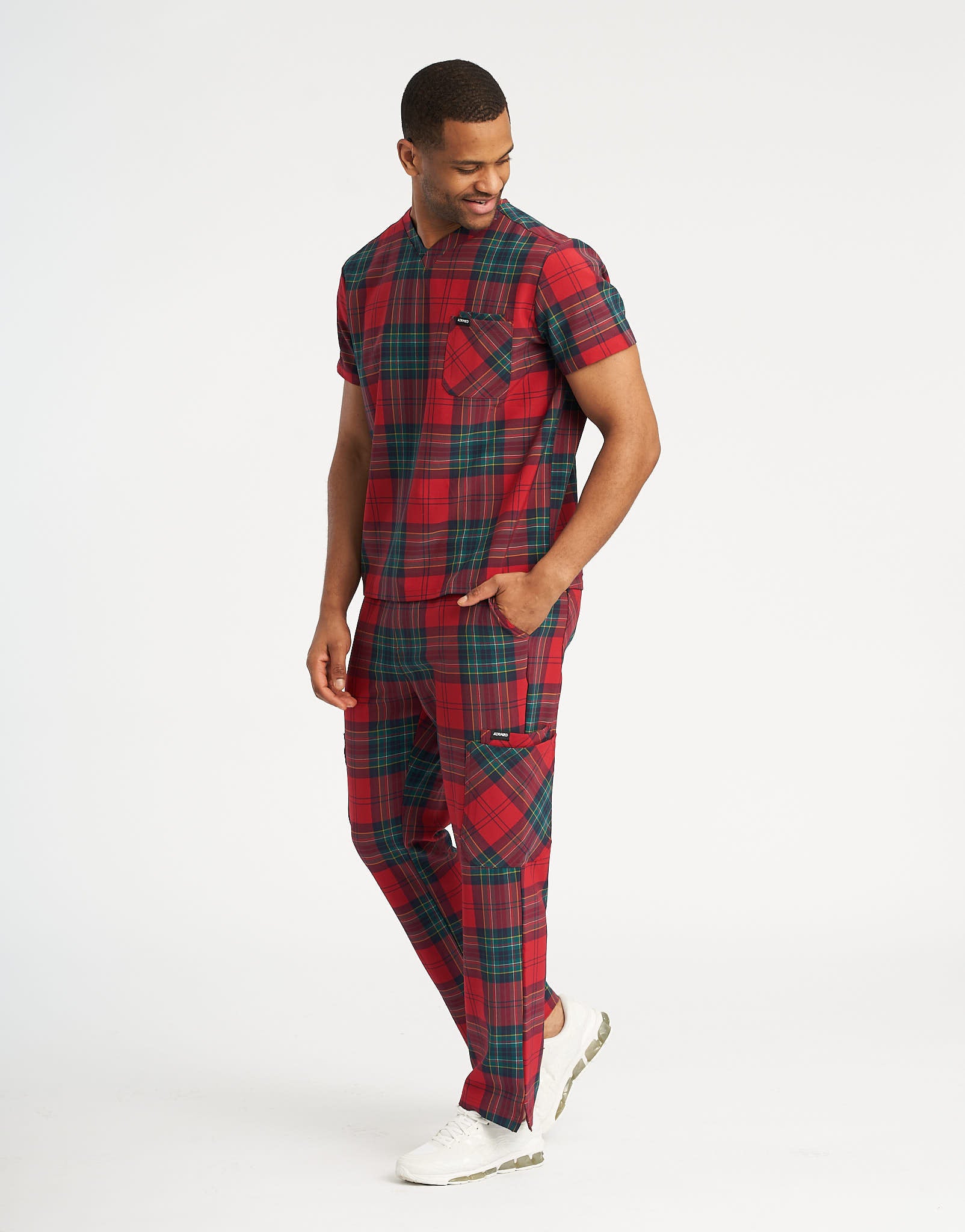 Essential Multi-Pocket Scrub Pants - Christmas Red Tartan