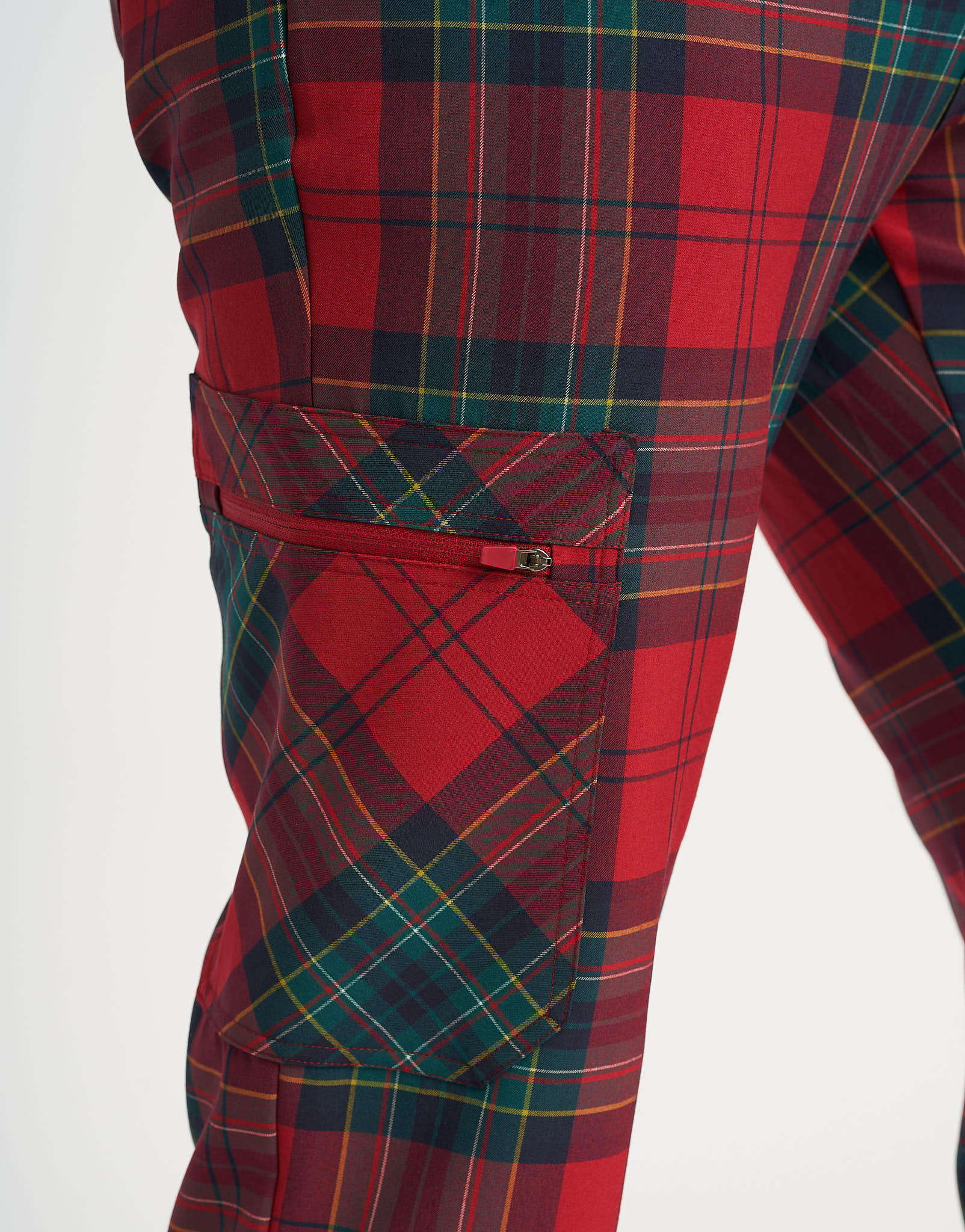 Essential Multi-Pocket Scrub Pants - Christmas Red Tartan