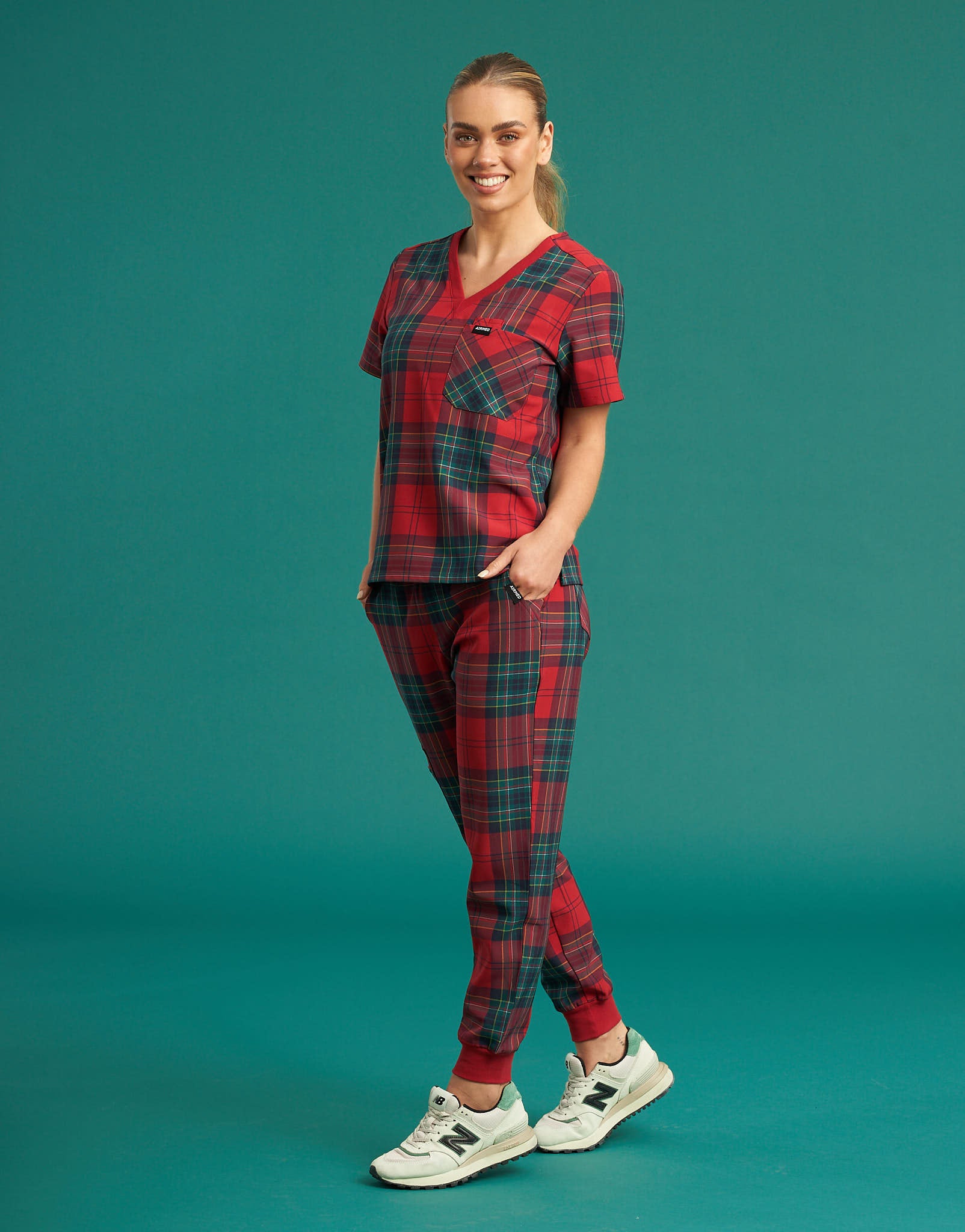 Essential Jogger Scrub Pants - Christmas Red Tartan