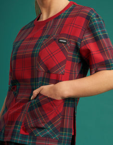 Essential Crewneck Scrub Top - Christmas Red Tartan