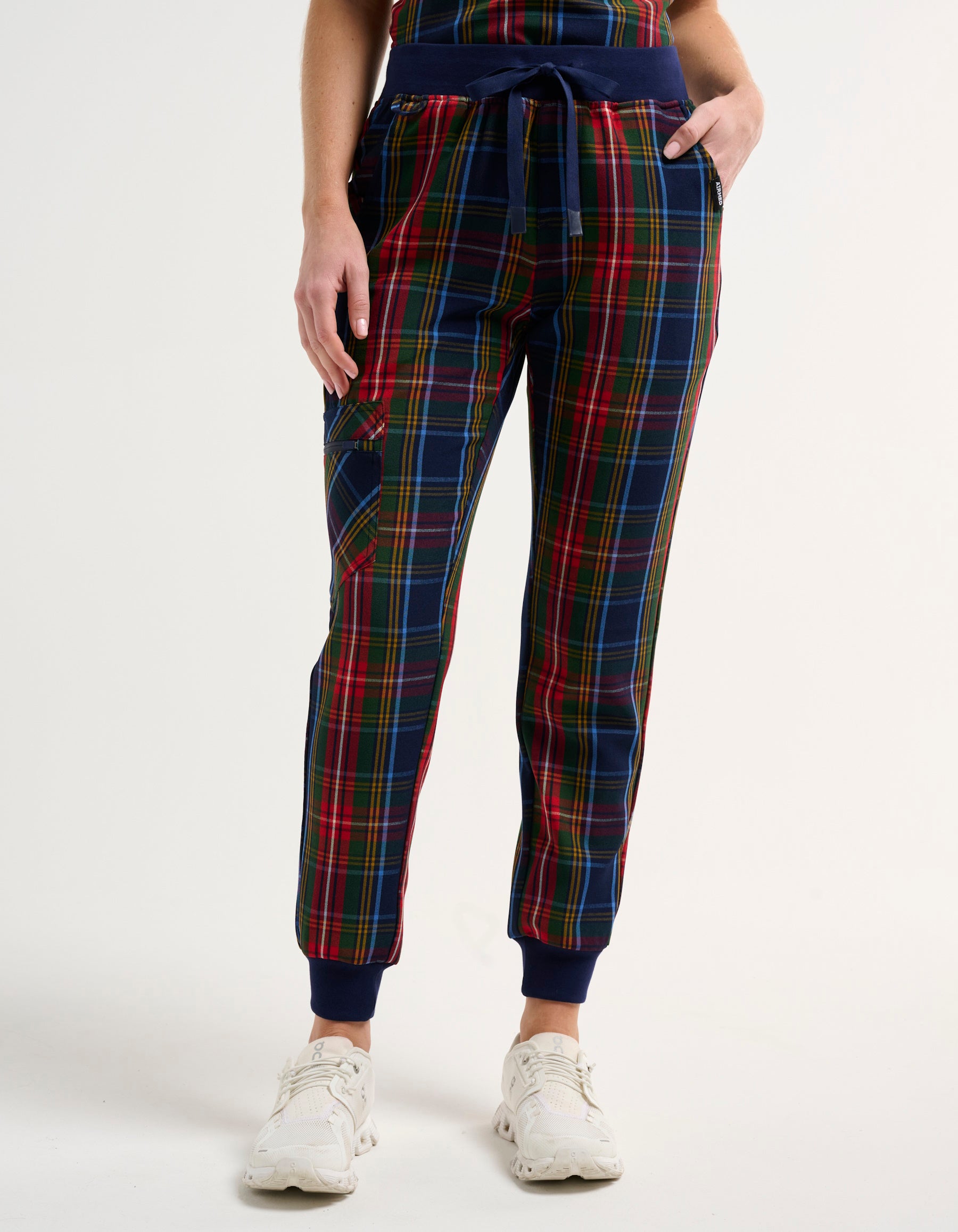 Essential Jogger Scrub Pants - Christmas Blue Tartan