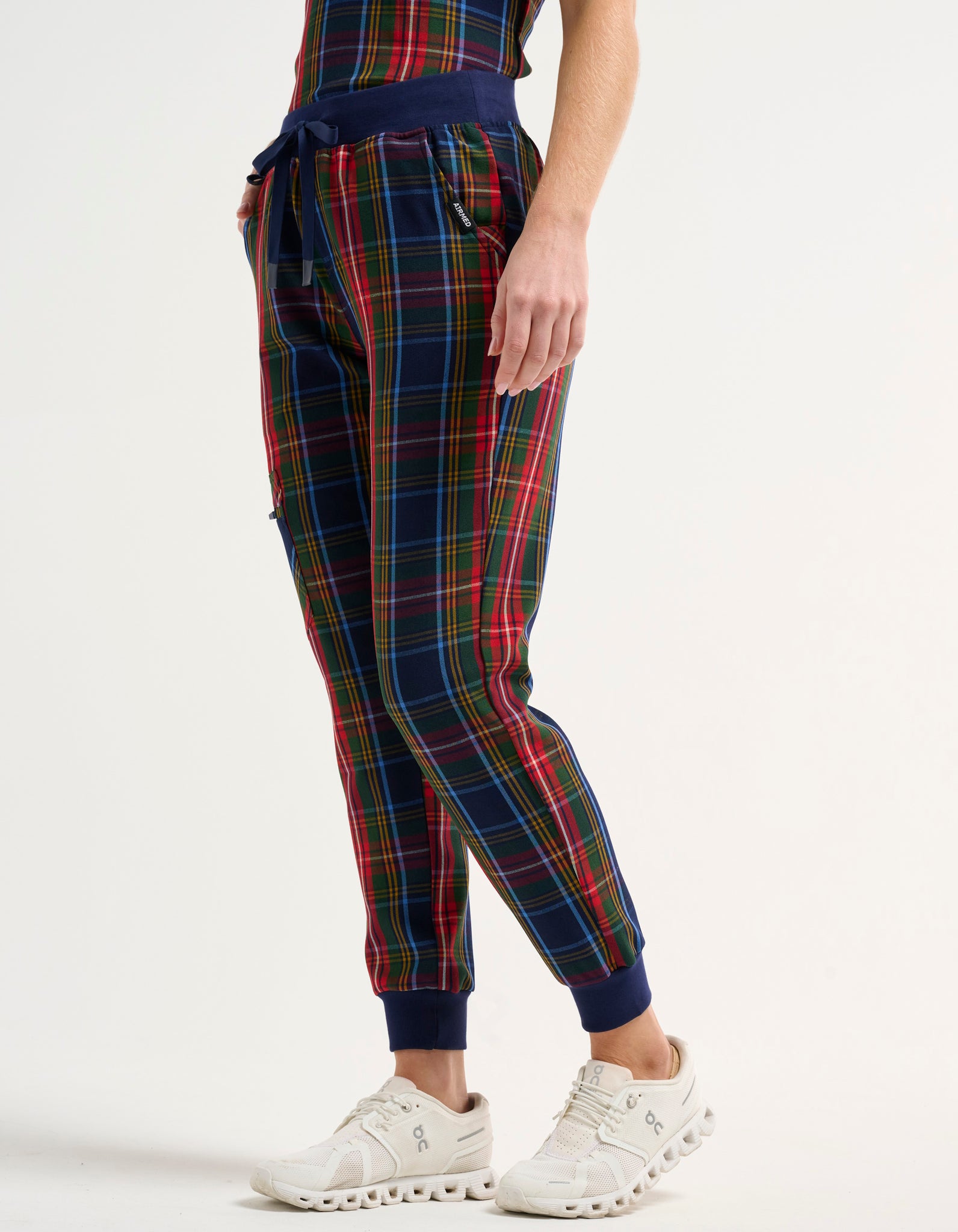 Essential Jogger Scrub Pants - Christmas Blue Tartan