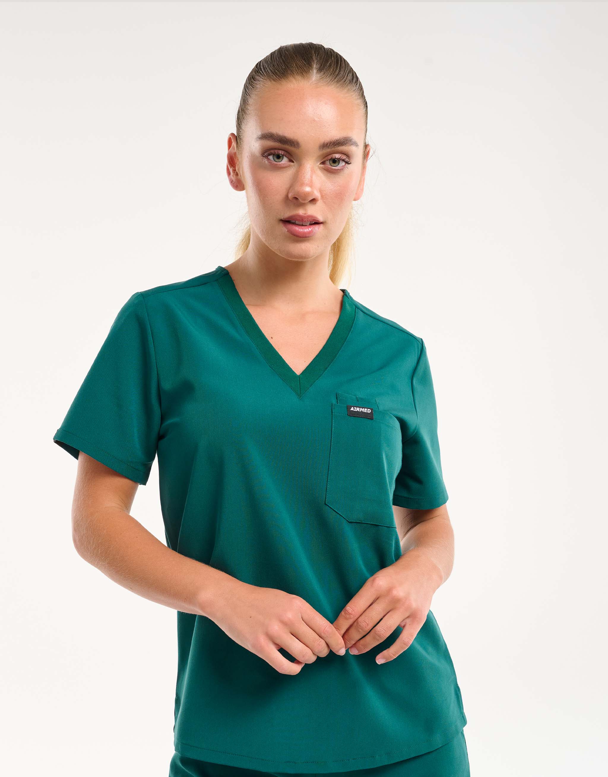 Essential One Pocket V Neck Scrub Top - Harbour Green