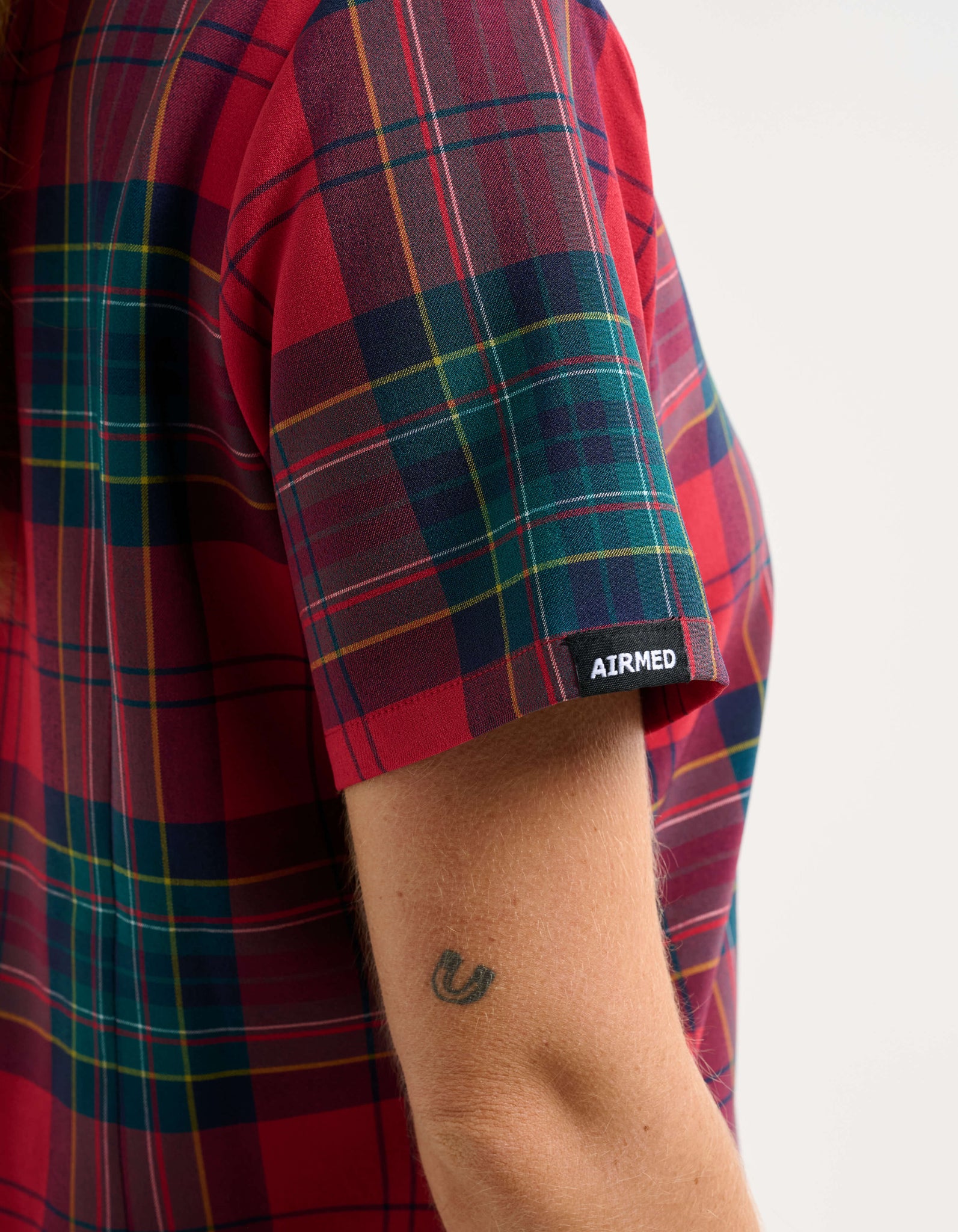 One Pocket V Neck Top and Jogger Pants Set - Red Tartan and True Navy