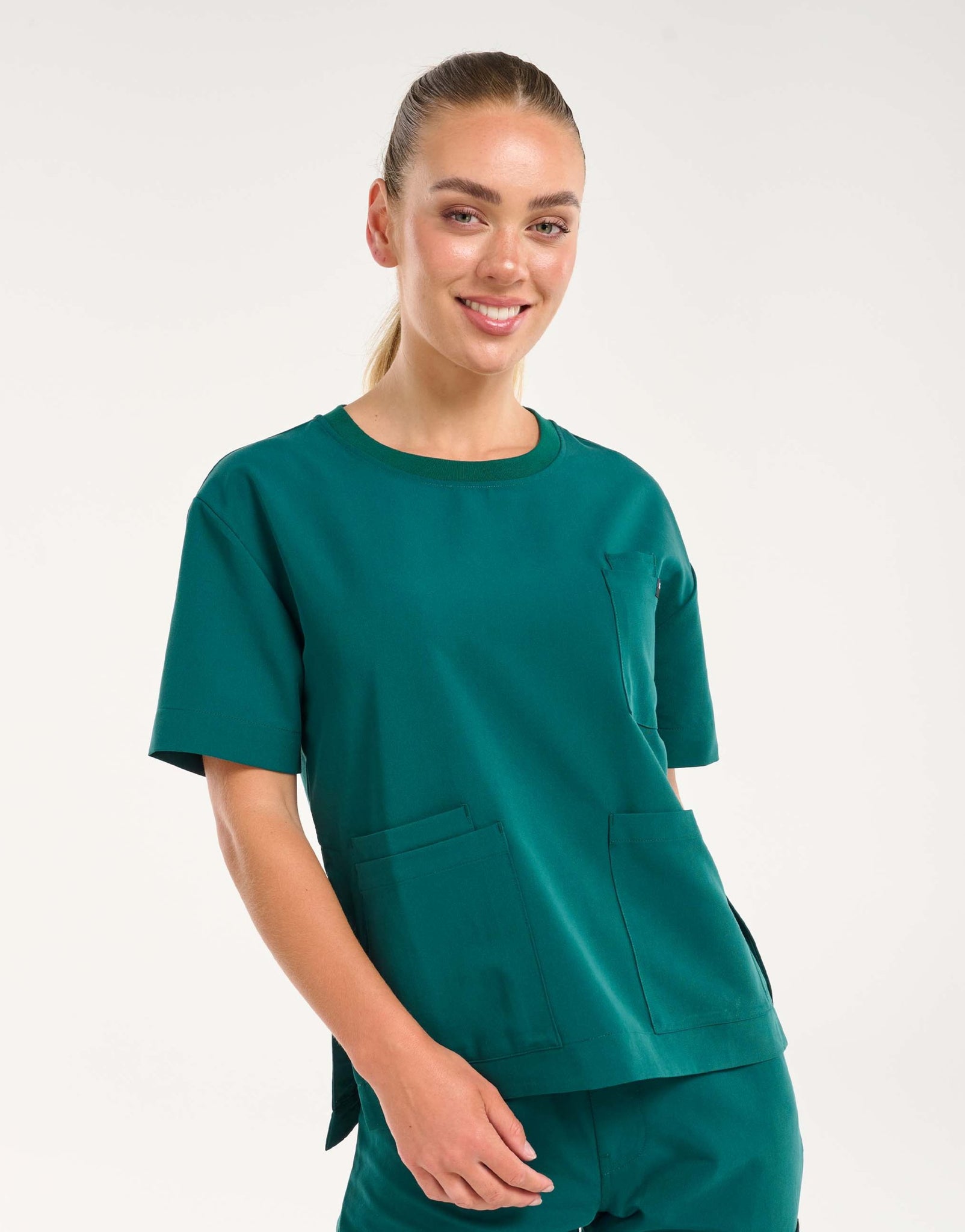 Essential Crewneck Scrub Top - Harbour Green