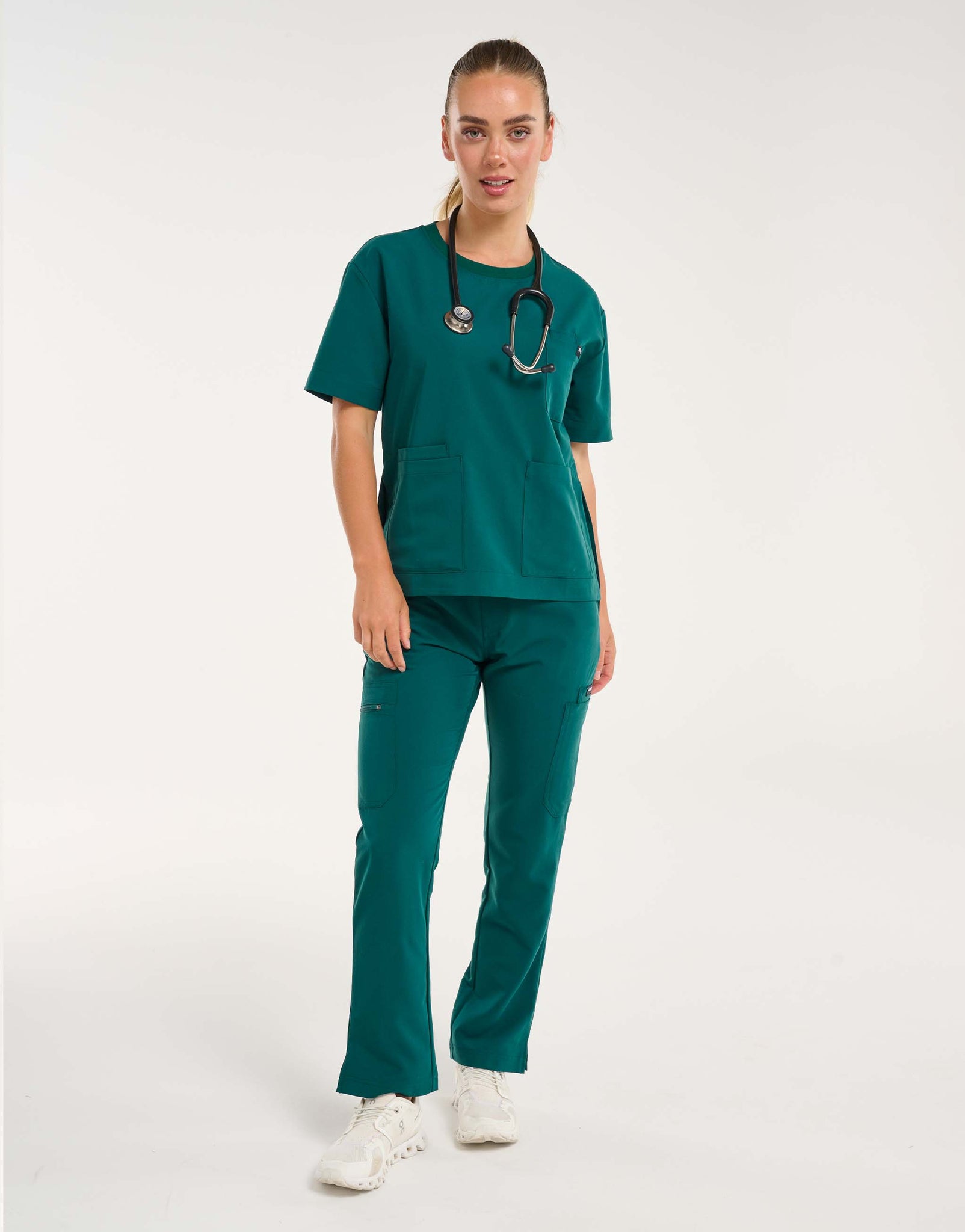 Essential Crewneck Scrub Top - Harbour Green