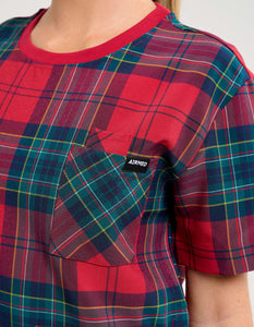 Essential Crewneck Scrub Top - Christmas Red Tartan