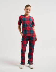 Essential Multi-Pocket Scrub Pants - Christmas Red Tartan