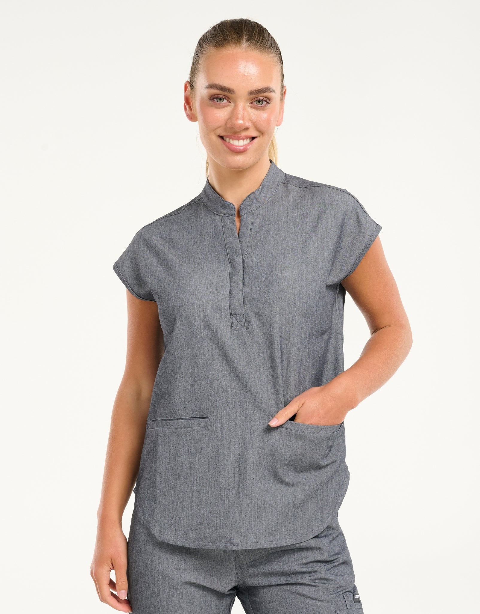 Apollo Scrub Top - Heather Grey