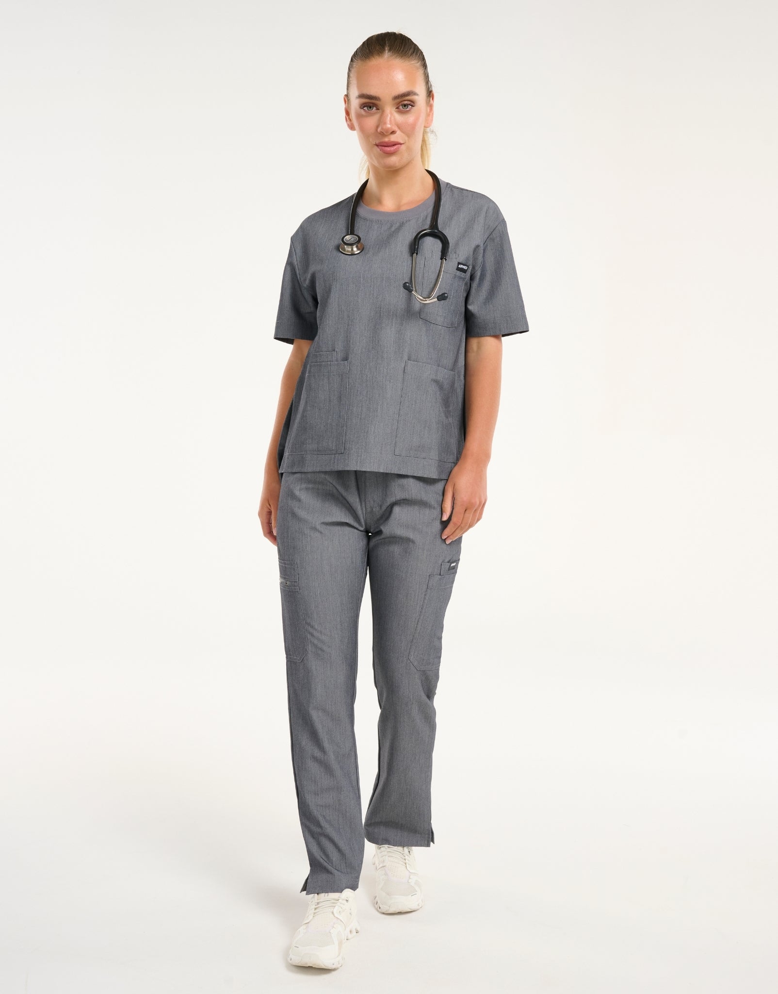 Essential Crewneck Scrub Top - Heather Grey