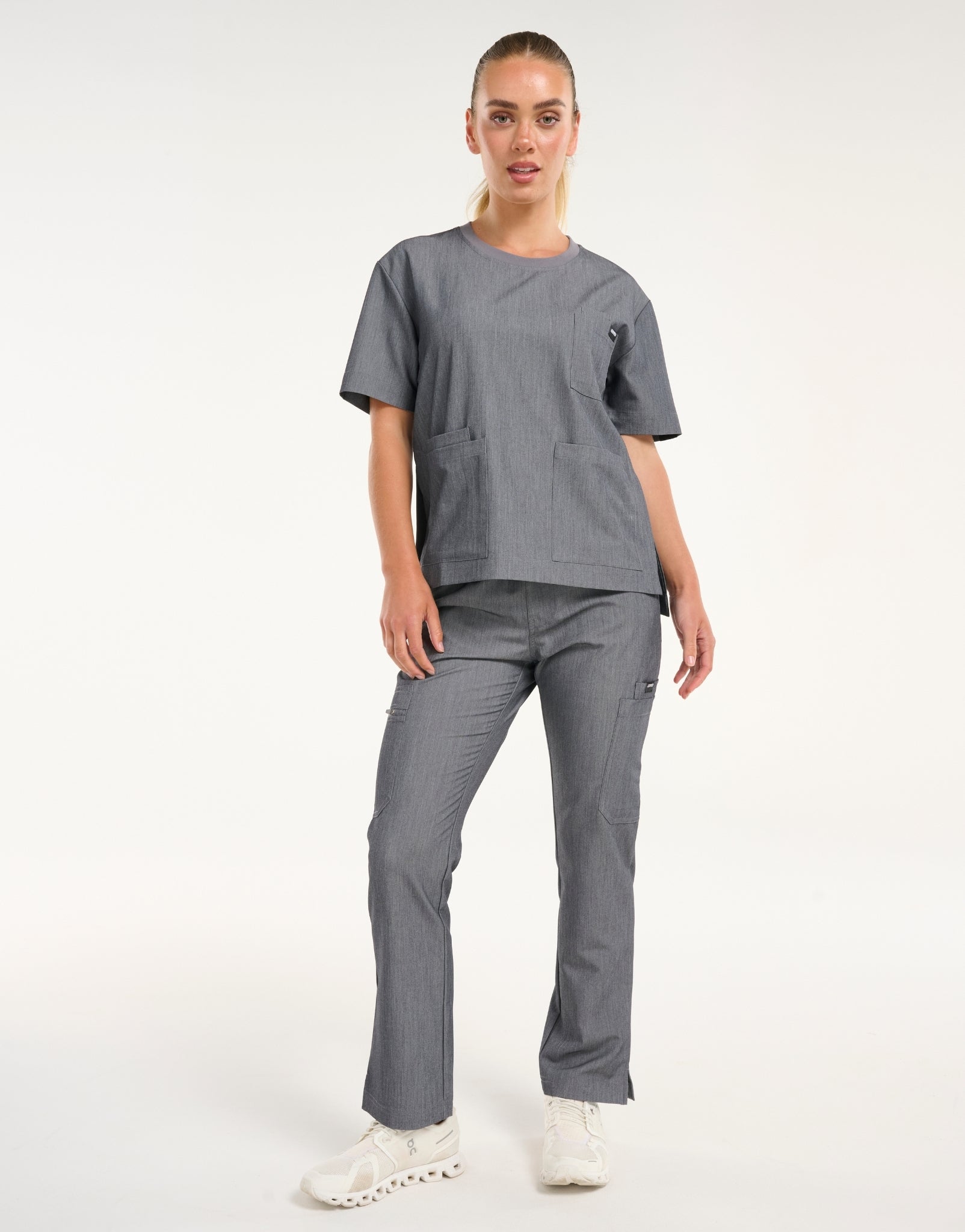 Essential Crewneck Scrub Top - Heather Grey