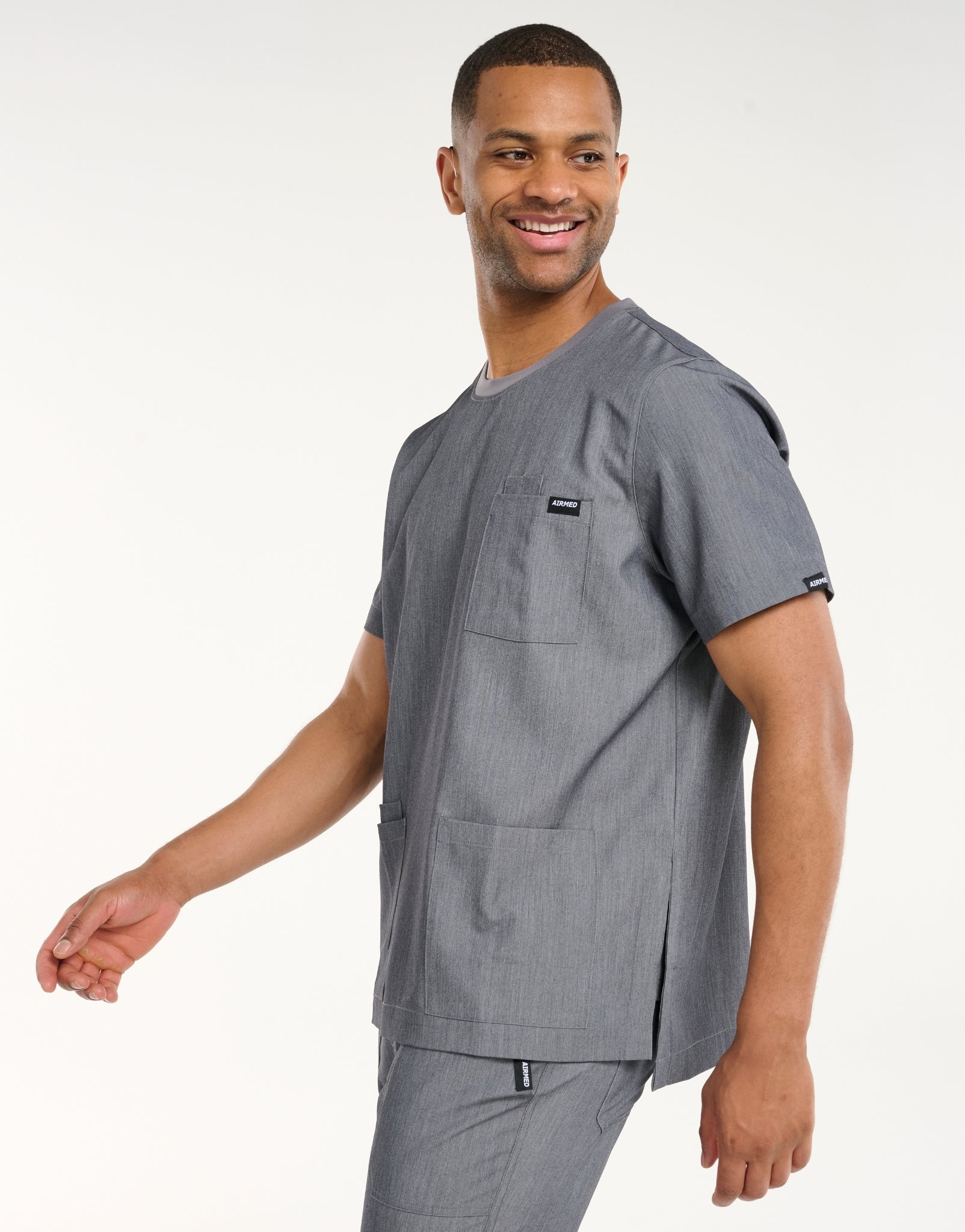 Essential Crewneck Scrub Top - Heather Grey