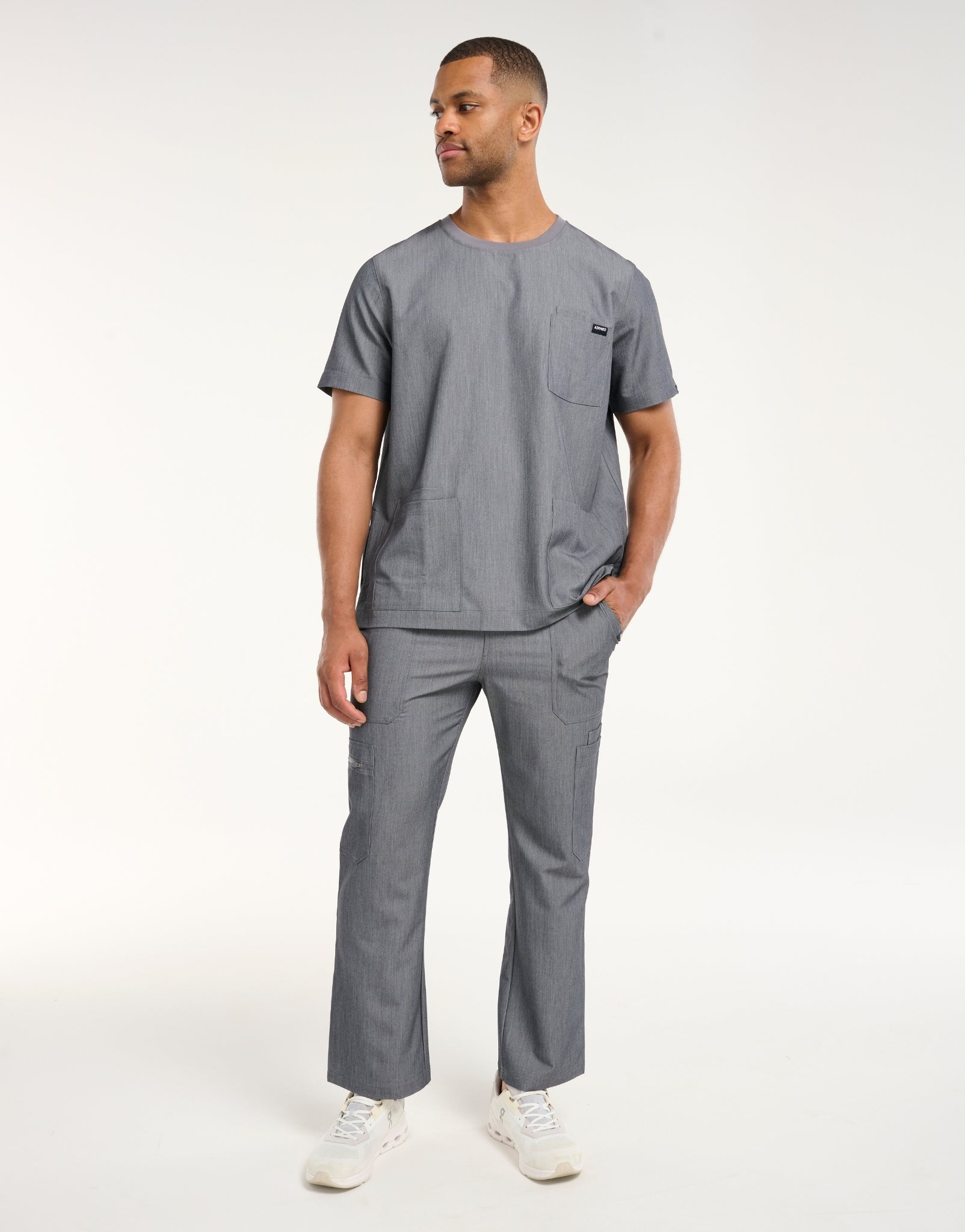 Essential Crewneck Scrub Top - Heather Grey