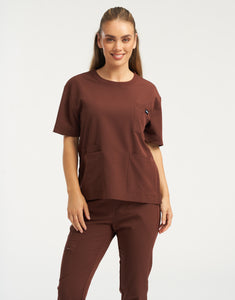 Essential Crewneck Scrub Top - Cocoa