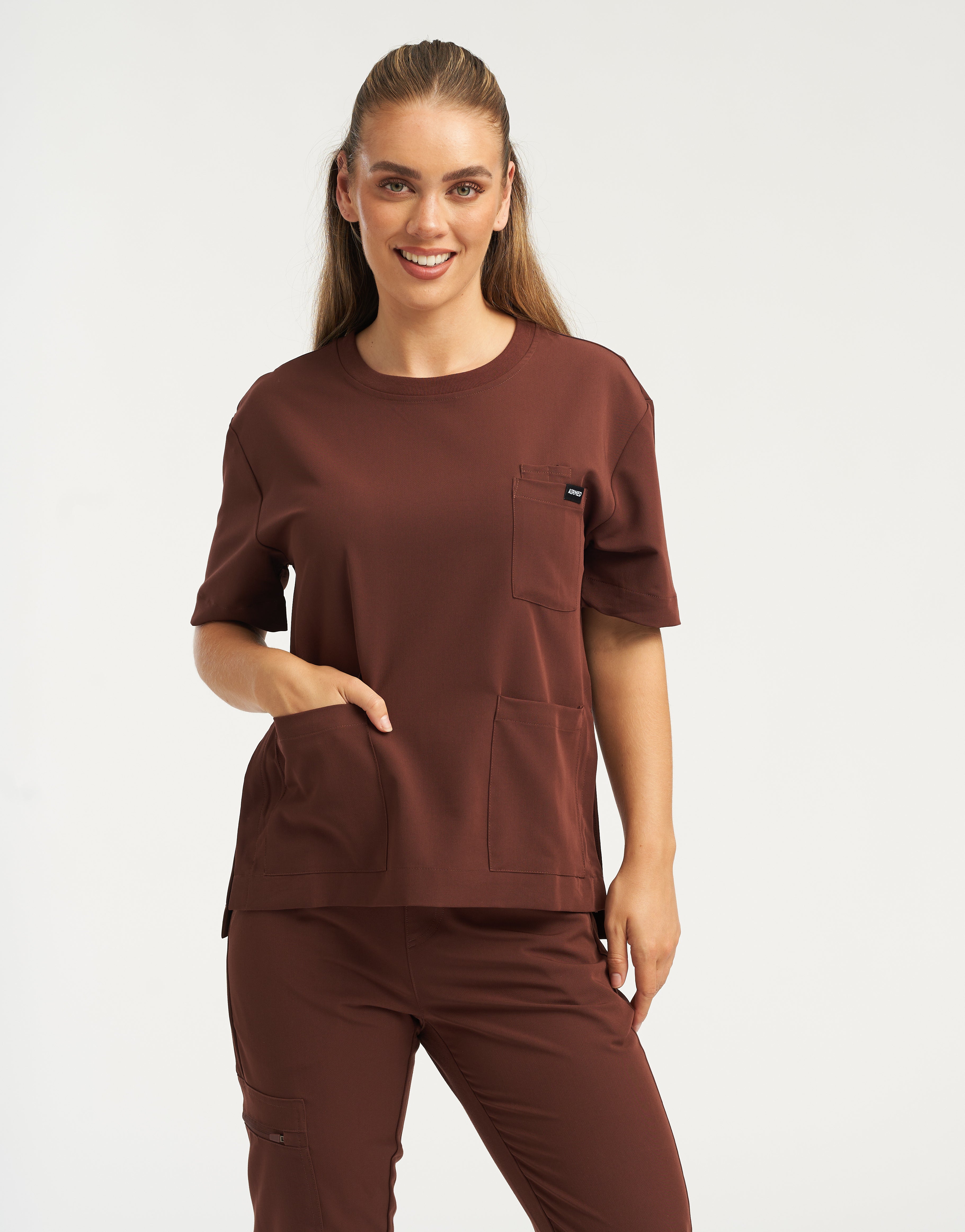 Essential Crewneck Scrub Top - Cocoa