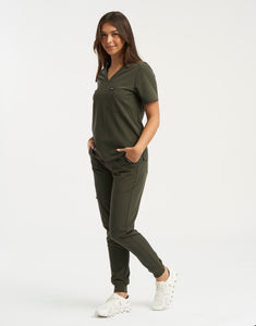 Essential One Pocket V Neck Scrub Top - Khaki Green