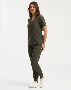 Essential One Pocket V Neck Scrub Top - Khaki Green