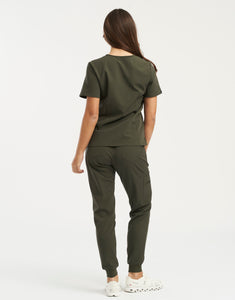 Essential One Pocket V Neck Scrub Top - Khaki Green