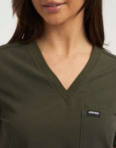 Essential One Pocket V Neck Scrub Top - Khaki Green