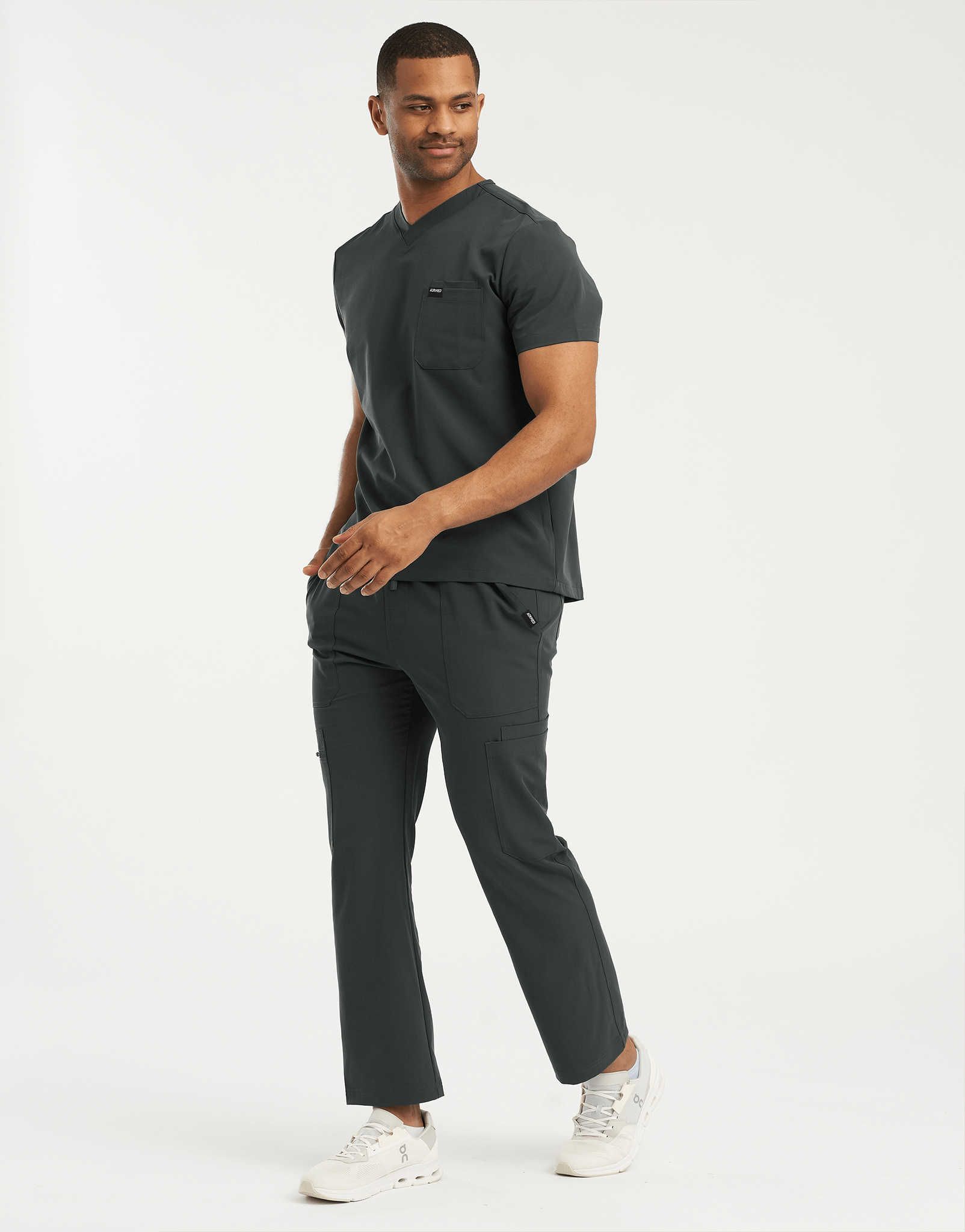 Essential V Neck Scrub Top - Asphalt