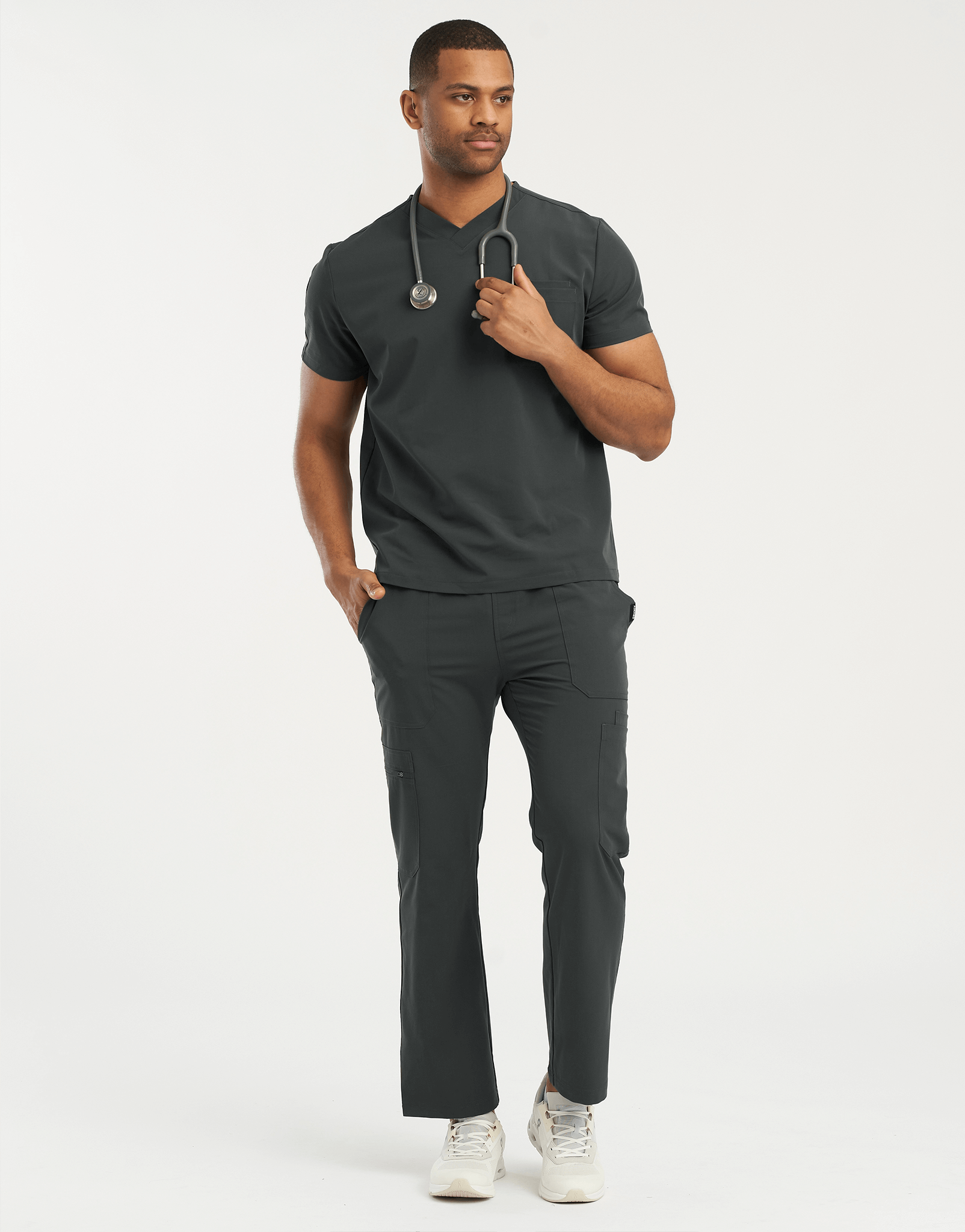 Essential V Neck Scrub Top - Asphalt