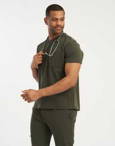 Essential V Neck Scrub Top - Khaki Green