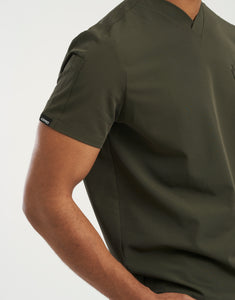 Essential V Neck Scrub Top - Khaki Green