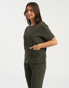 Essential Crewneck Scrub Top - Khaki Green