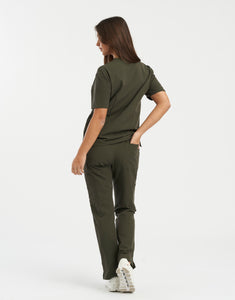 Essential V Neck Scrub Top - Khaki Green