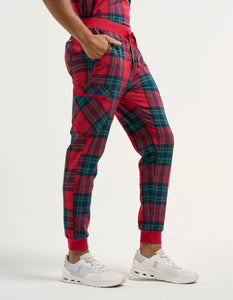 Essential Jogger Scrub Pants - Christmas Red Tartan