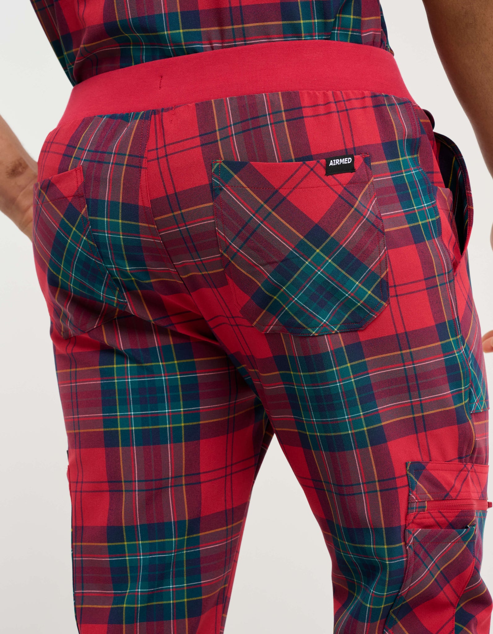 Essential Multi-Pocket Scrub Pants - Christmas Red Tartan