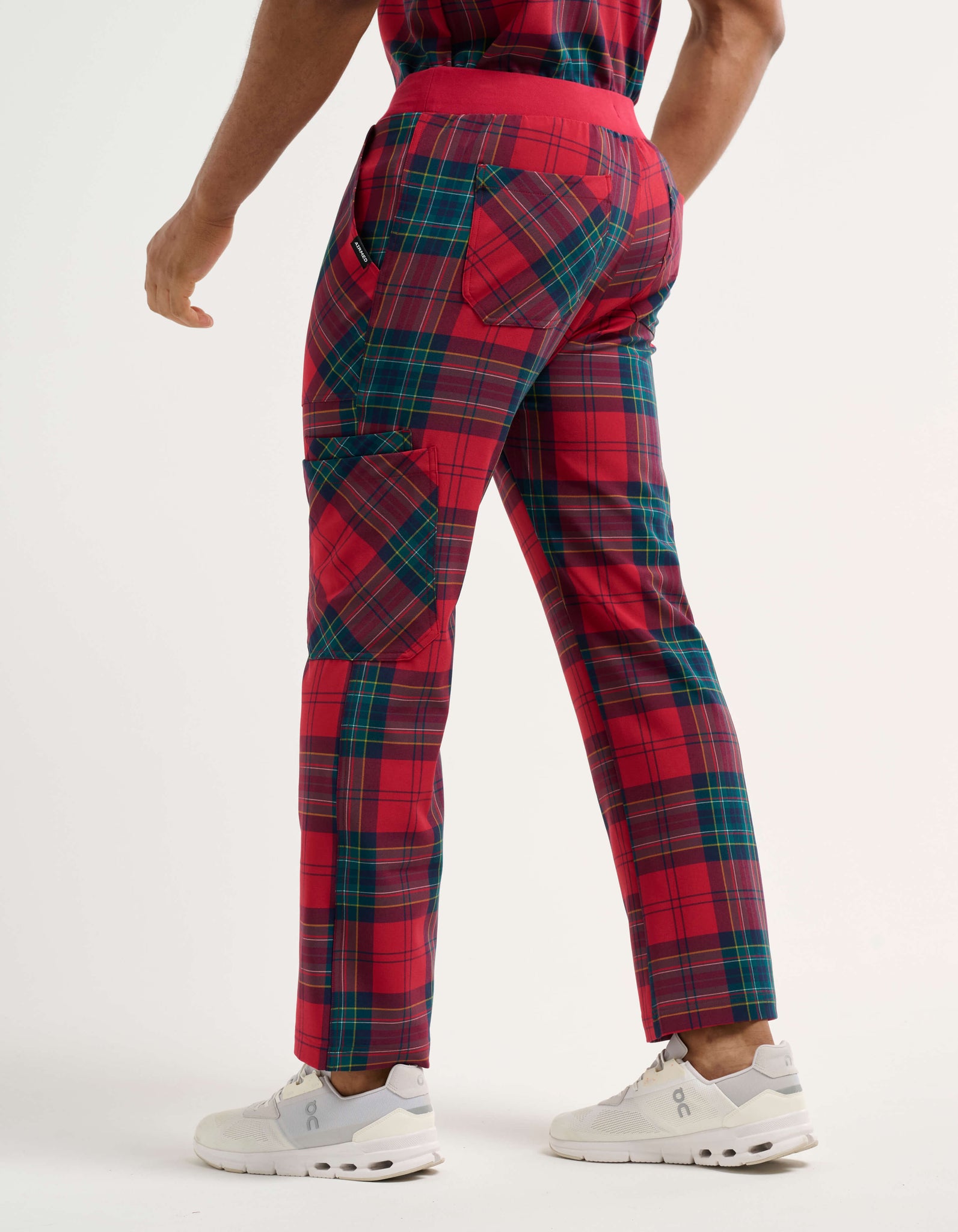 Essential Multi-Pocket Scrub Pants - Christmas Red Tartan
