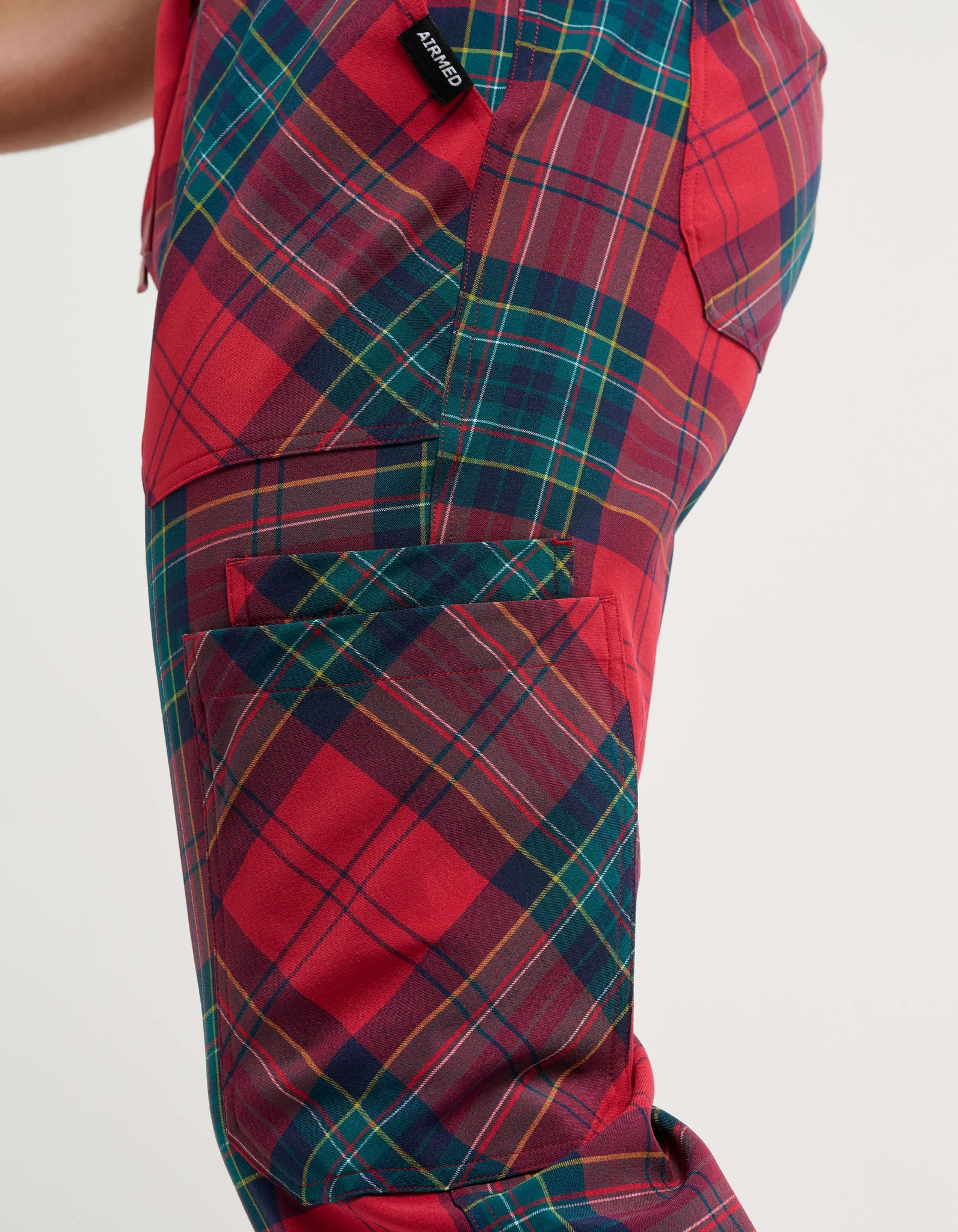 Essential Multi-Pocket Scrub Pants - Christmas Red Tartan