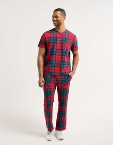 Essential V Neck Scrub Top - Christmas Red Tartan