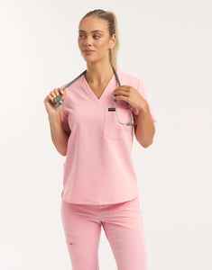 Essential One Pocket V Neck Scrub Top - Musk Pink