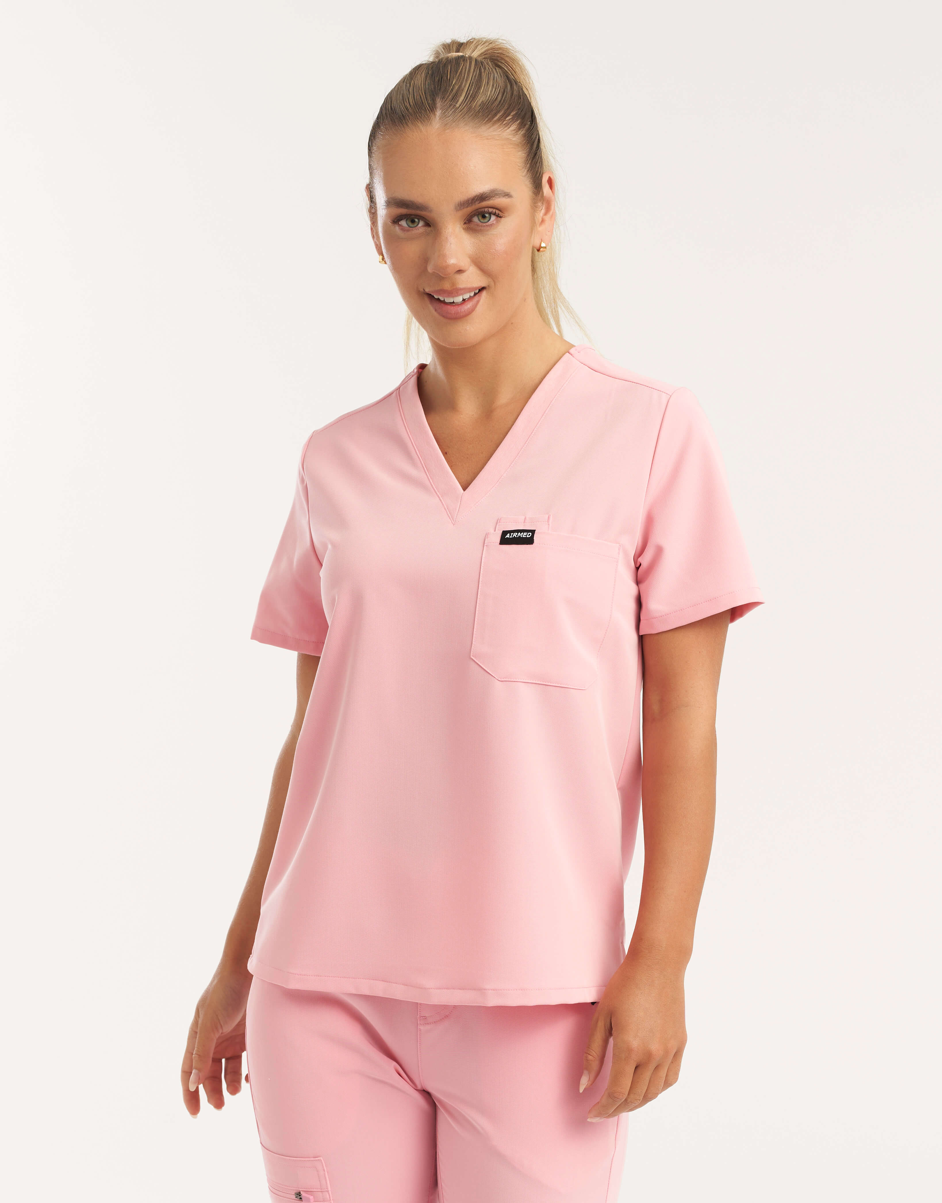 Essential One Pocket V Neck Scrub Top - Musk Pink