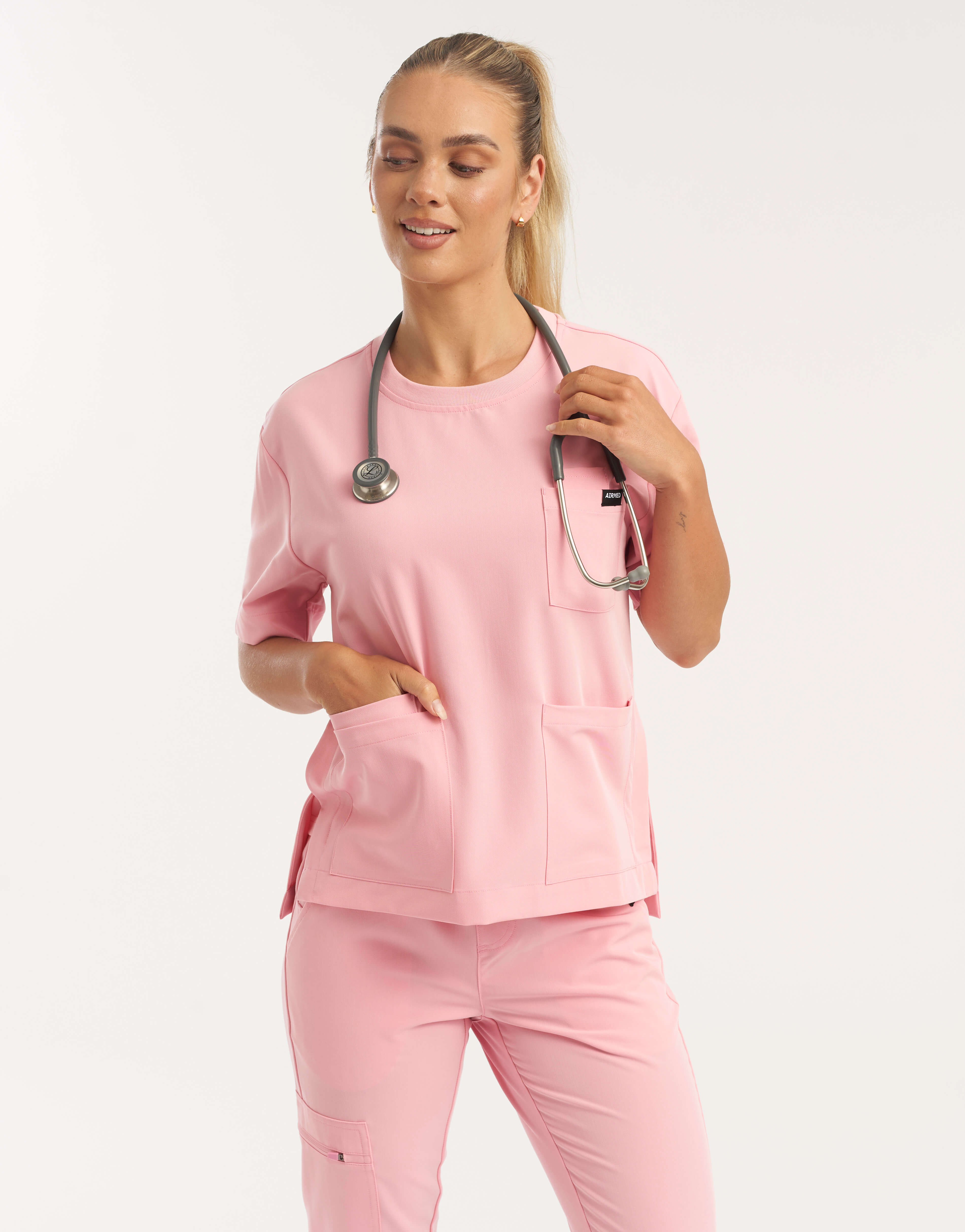 Essential Crewneck Scrub Top - Musk Pink