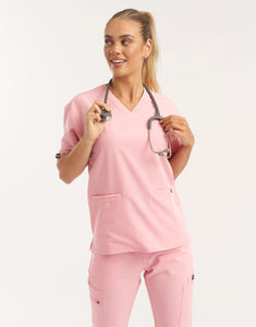 Essential V Neck Scrub Top - Musk Pink