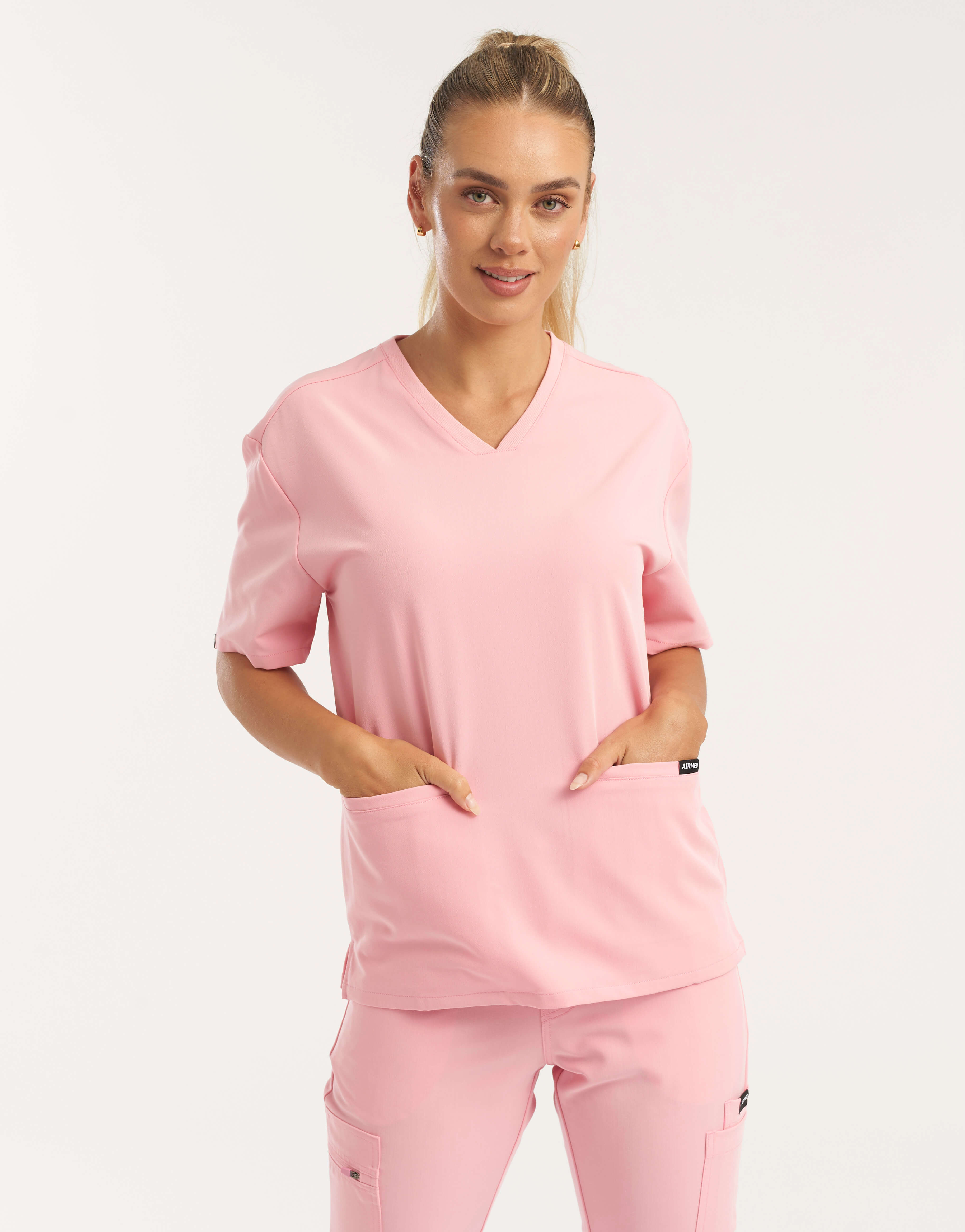 Essential V Neck Scrub Top - Musk Pink