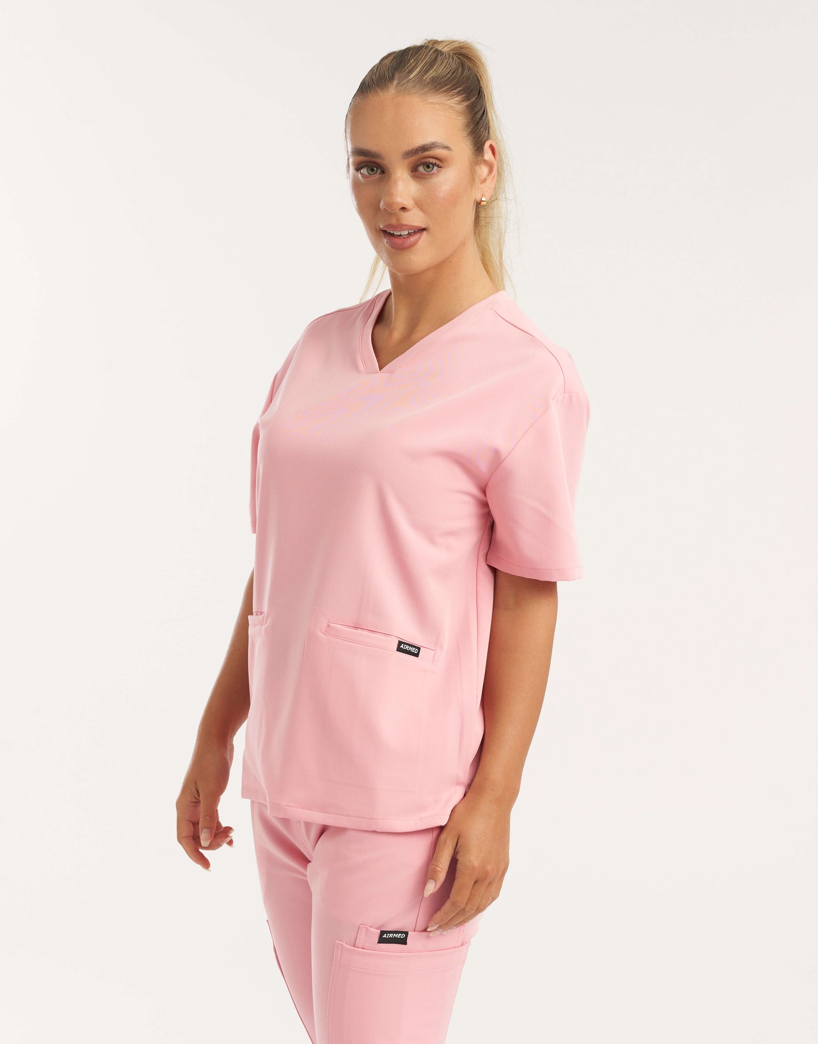 Essential V Neck Scrub Top - Musk Pink